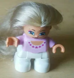 47205PB003:  Duplo Figure Lego Ville, Child Girl, White Legs, Pink Top, Blond Hair (Princess)