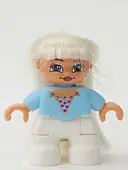 Minifigurka: 47205PB017:  Duplo Figure Lego Ville, Child Girl, White Legs, Bright Light Blue Top with Heart Pattern, Blond Hair (Princess) (4500263)