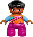 Minifigurka: 47205PB046:  Duplo Figure Lego Ville, Child Girl, Magenta Legs and Glasses, Orange Top, Black Hair