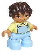 Minifigurka: 47205PB073:  Duplo Figure Lego Ville, Child Girl, Bright Light Blue Legs, Bright Light Yellow Top, Dark Brown Hair