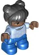 47205PB092:  Duplo Figure Lego Ville, Child Girl, Blue Legs, Bright Light Blue Top with White Snowflakes, Reddish Brown Eyes, Black Hair (6397614)