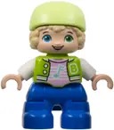 Minifigurka: 47205PB098:  Duplo Figure Lego Ville, Child Boy, Blue Legs, Lime Jacket with White Sleeves, Bright Pink Shirt, Yellowish Green Bicycle Helmet (6424661)