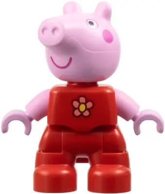 47205PB118:  Duplo Figure Lego Ville, Peppa Pig - Red Outfit with Coral and Yellow Flower (6486135)