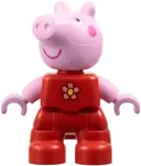 Minifigurka: 47205PB118:  Duplo Figure Lego Ville, Peppa Pig - Red Outfit with Coral and Yellow Flower (6486135)