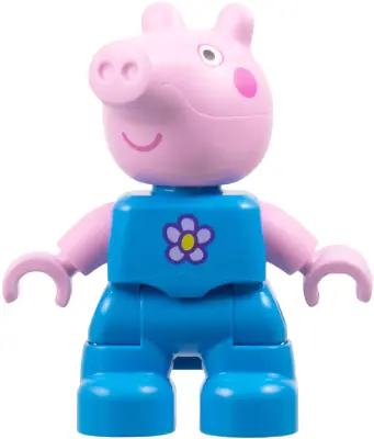 47205PB119:  Duplo Figure Lego Ville, George Pig - Dark Azure Outfit with Lavender and Yellow Flower (6486140)