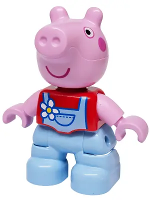 47205PB132:  Duplo Figure Lego Ville, Peppa Pig - Bright Light Blue Overalls with White and Yellow Flower (6601198)