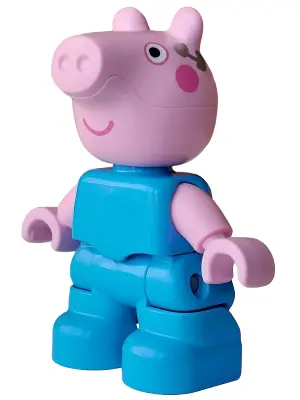 47205PB133:  Duplo Figure Lego Ville, George Pig - Dark Azure Plain Outfit with Silver Earpiece Pattern (6600808)