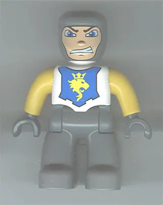 47394PB005:  Duplo Figure Lego Ville, Male Castle, Dark Bluish Gray Legs, White Chest, Yellow Arms, Dark Bluish Gray Hands (4265813)