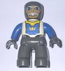 Minifigurka: 47394PB007:  Duplo Figure Lego Ville, Male Castle, Dark Bluish Gray Legs, White Chest, Blue Arms, Dark Bluish Gray Hands