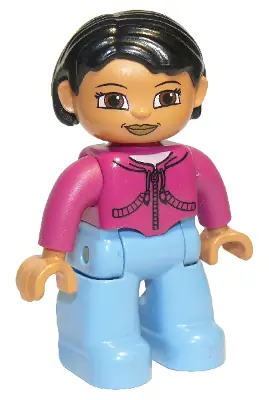 47394PB015:  Duplo Figure Lego Ville, Female, Medium Blue Legs, Magenta Top, Black Hair, Brown Eyes (4667658)