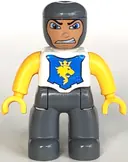 Minifigurka: 47394PB017:  Duplo Figure Lego Ville, Male Castle, Dark Bluish Gray Legs, White Chest, Yellow Arms, Yellow Hands