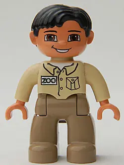 47394PB018:  Duplo Figure Lego Ville, Male, Dark Tan Legs, Tan Top, Black Hair, Brown Eyes (Zoo Keeper)