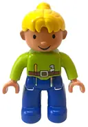 Minifigurka: 47394PB047:  Duplo Figure Lego Ville, Female, Wendy, Blue Legs, Lime Top with Belt, Screwdriver, and Wrench, Yellow Ponytail Hair (4542236)
