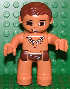 47394PB098:  Duplo Figure Lego Ville, Male, Nougat Legs, Reddish Brown Hips, Reddish Brown Hair, Animal Tooth / Claw Necklace (Caveman)