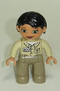 47394PB116:  Duplo Figure Lego Ville, Female, Dark Tan Legs, Tan Top, Black Hair (Zoo Keeper)