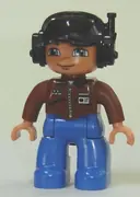 Minifigurka: 47394PB121:  Duplo Figure Lego Ville, Male, Blue Legs, Brown Top with ID Badge, Black Cap with Headset