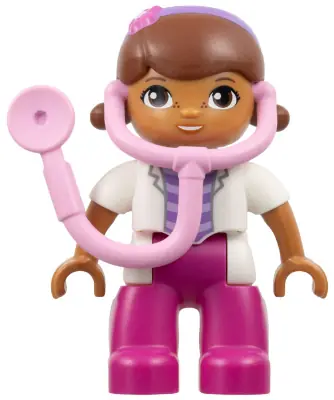 47394PB201:  Duplo Figure Lego Ville, Female, Dottie McStuffins, Attached Bright Pink Stethoscope (6108686)