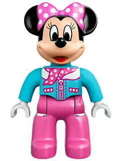 47394PB202:  Duplo Figure Lego Ville, Minnie Mouse, Medium Azure Aviator Jacket with Polka Dot Scarf (6138416 / 6206108)