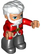 47394PB228:  Duplo Figure Lego Ville, Male, Black Legs, Red Top with Belt and White Fur Trim Pattern, White Hair, Blue Eyes and Beard (Santa)