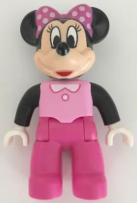 47394PB235:  Duplo Figure Lego Ville, Minnie Mouse, Bright Pink Top with Black Sleeves, Dark Pink Legs (6206110)