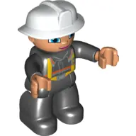 47394PB238:  Duplo Figure Lego Ville, Female Firefighter, Black Legs, Nougat Hands, White Helmet, Blue Eyes