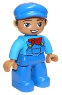 Minifigurka: 47394PB252:  Duplo Figure Lego Ville, Male, Blue Legs, Dark Azure Shirt with Blue Overalls and Red Neckerchief Scarf Pattern, Blue Cap (6273563)