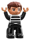 Minifigurka: 47394PB264:  Duplo Figure Lego Ville, Male, Black Legs, Black and White Striped Top, Reddish Brown Hair (Prisoner)