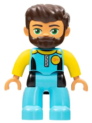 47394PB268:  Duplo Figure Lego Ville, Male, Medium Azure Diving Suit, Yellow Arms, Dark Brown Hair, Beard (6264273)