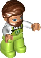 47394PB314:  Duplo Figure Lego Ville, Male, Lime Legs with Overalls and Recycling Logo, Reddish Brown Hair and Beard (6343321)
