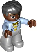Minifigurka: 47394PB317:  Duplo Figure Lego Ville, Male, Light Bluish Gray Legs, White and Yellow Top with Bright Light Blue Jacket, Black Hair (6362255)