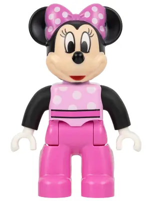 47394PB319:  Duplo Figure Lego Ville, Minnie Mouse, Bright Pink Top with Polka Dots and Black Sleeves, Dark Pink Legs (6345337)