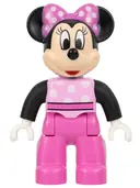 Minifigurka: 47394PB319:  Duplo Figure Lego Ville, Minnie Mouse, Bright Pink Top with Polka Dots and Black Sleeves, Dark Pink Legs (6345337)