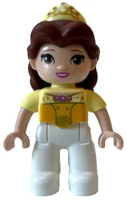 47394PB327:  Duplo Figure Lego Ville, Disney Princess, Belle, White Legs, Bright Light Yellow Top and Tiara, Reddish Brown Hair (6381457)