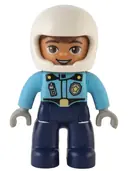 Minifigurka: 47394PB328:  Duplo Figure Lego Ville, Male Police, Dark Blue Legs, Medium Azure Top with Badge and Zipper, White Helmet (6374643)