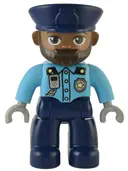 Minifigurka: 47394PB333:  Duplo Figure Lego Ville, Male Police, Dark Blue Legs, Medium Azure Top with Silver Badge and Radio, Dark Blue Hat (6374803)