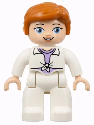 47394PB335:  Duplo Figure Lego Ville, Female, White Legs, White Jacket Tied over Lavender Shirt, Dark Orange Hair (Jurassic World Claire Dearing) (6345499)