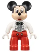 Minifigurka: 47394PB342:  Duplo Figure Lego Ville, Mickey Mouse, White Jacket, Red Legs, Silver Shirt, Black Bow Tie (6438771)