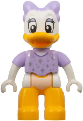 47394PB345:  Duplo Figure Lego Ville, Daisy Duck, Lavender Bow and Shirt, Silver Sparkles and Dots (6438507)