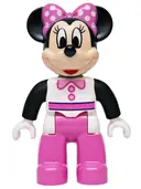 Minifigurka: 47394PB383:  Duplo Figure Lego Ville, Minnie Mouse, White Top with Black Sleeves, Dark Pink Legs (6600689)