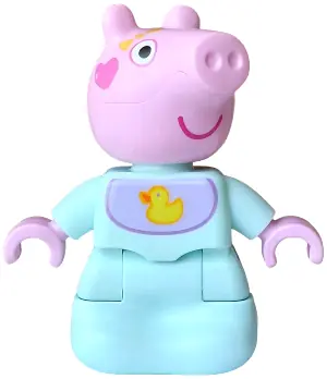 7627PB02:  Duplo Figure Lego Ville, Baby Evie Pig, Light Aqua Sleep Sack with Lavender and Medium Lavender Bib, Yellow Duck and Bow Pattern (6566316)