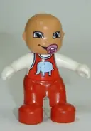 Minifigurka: 85363PB001:  Duplo Figure Lego Ville, Baby, Red Overalls with Elephant Pattern, Pacifier