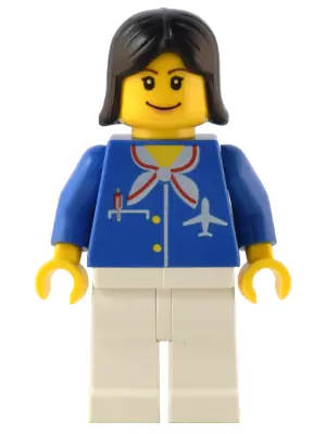 AIR021:  Airport - Blue with Scarf, Black Female Hair, Wide Smile and Eyebrows