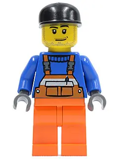 AIR033:  Overalls with Safety Stripe Orange, Orange Legs, Black Cap, Smirk and Stubble Beard