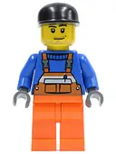 Minifigurka: AIR033:  Overalls with Safety Stripe Orange, Orange Legs, Black Cap, Smirk and Stubble Beard