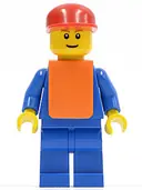 Minifigurka: AIR034:  Airport - Blue 3 Button Jacket & Tie, Red Cap, Blue Legs, Orange Vest, Eyebrows