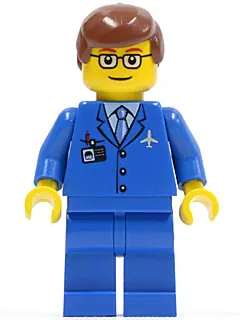 AIR035:  Airport - Blue 3 Button Jacket & Tie, Reddish Brown Male Hair, Glasses with Thin Eyebrow