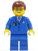 Minifigurka: AIR035:  Airport - Blue 3 Button Jacket & Tie, Reddish Brown Male Hair, Glasses with Thin Eyebrow