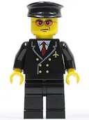 Minifigurka: AIR042:  Airport - Pilot with Red Tie and 6 Buttons, Black Legs, Black Hat, Orange Sunglasses