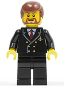 Minifigurka: AIR048:  Airport - Pilot with Red Tie and 6 Buttons, Black Legs, Reddish Brown Hair, Brown Beard Rounded
