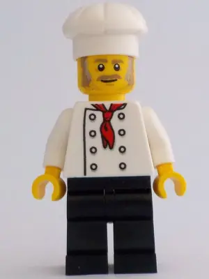BDP033:  Chef - White Torso with 8 Buttons, No Wrinkles Front or Back, Black Legs, White Chef Toque